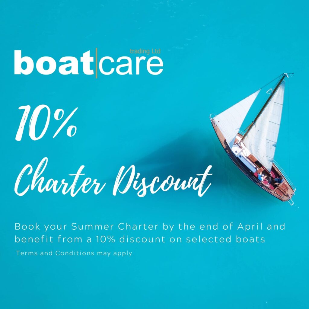 Blue Boat Photo National Maritime Day Social Media (2) 10 percent discount on charters. offer available until end of April